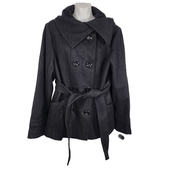 Steve Madden Jackets & Blazers - Steve Madden Women Peacoat Belted Wool Blend Black Lined Size XL Pockets Outdoor